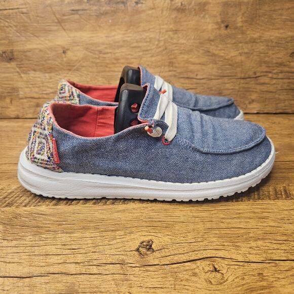 Hey Dude Wendy Playa Fiesta Limon blue denim slip on loafer shoe size 7 womens - Picture 6 of 10